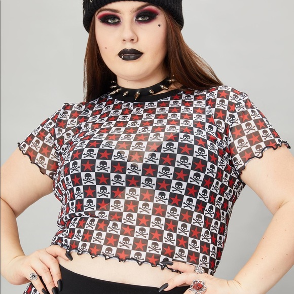 Widow True Antisocial Anthem Mesh Cropped Tee NWT